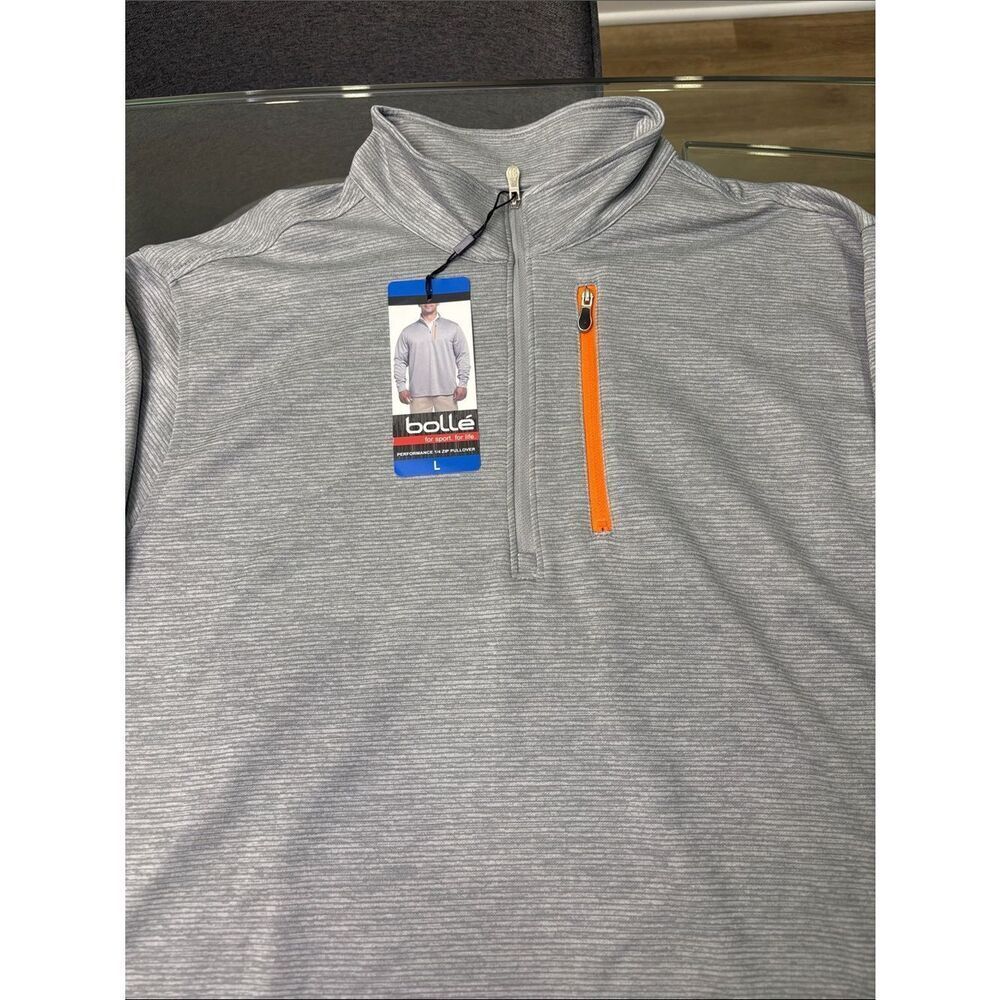 Bollé NWT Men's Light Gray Quarter-Zip Pullover with Orange Zip Pocket large